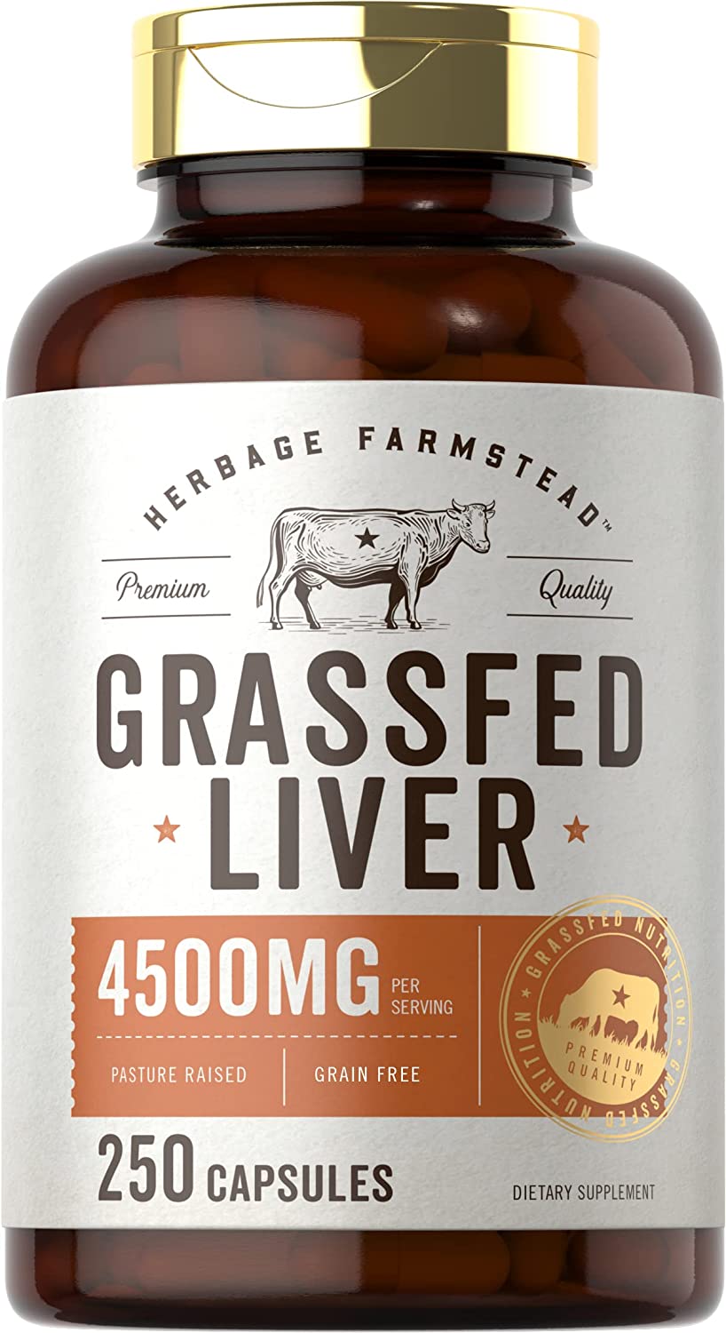 Grassfed Beef Liver Capsules 4500mg | 250 Count | Desiccated Supplement | Non-GMO, Gluten Free | by