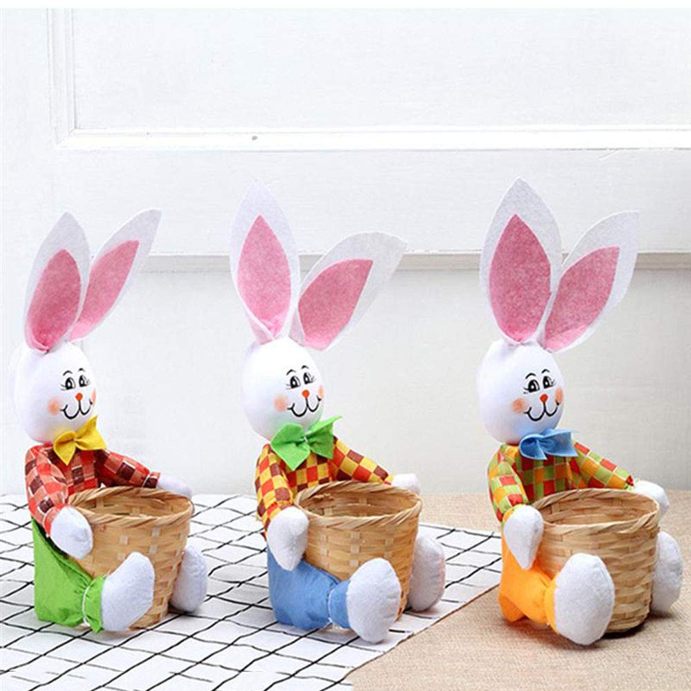 Asdomo Mini Round Basket, Lovely Cartoon Rabbit Shaped Basket Portable Food Candy Storage Basket for