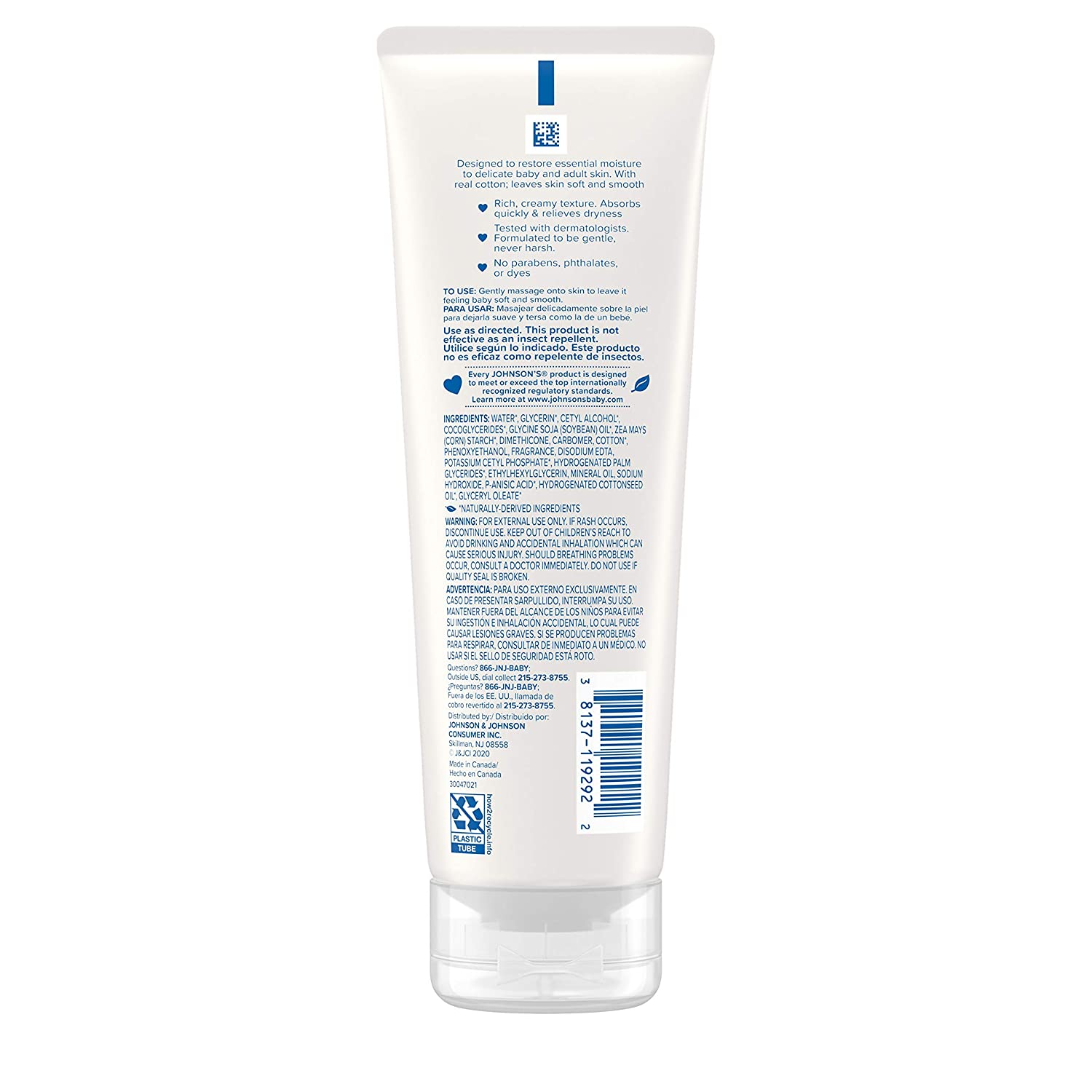 Johnson's CottonTouch Moisturizing Creamy Oil for Baby, Body Lotion with Real Cotton and Gentle Frag