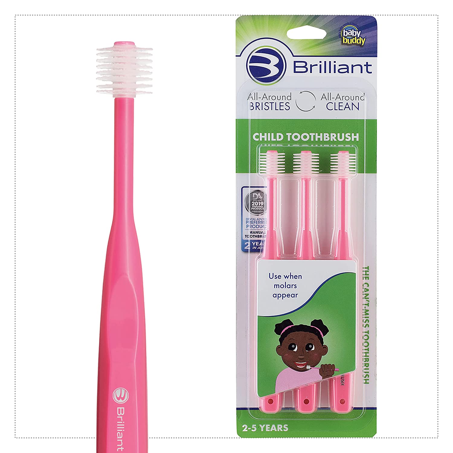 Brilliant Child Toothbrush by Baby Buddy - Ages 2-5 Years, When Molars Appear, Micro Bristles Clean