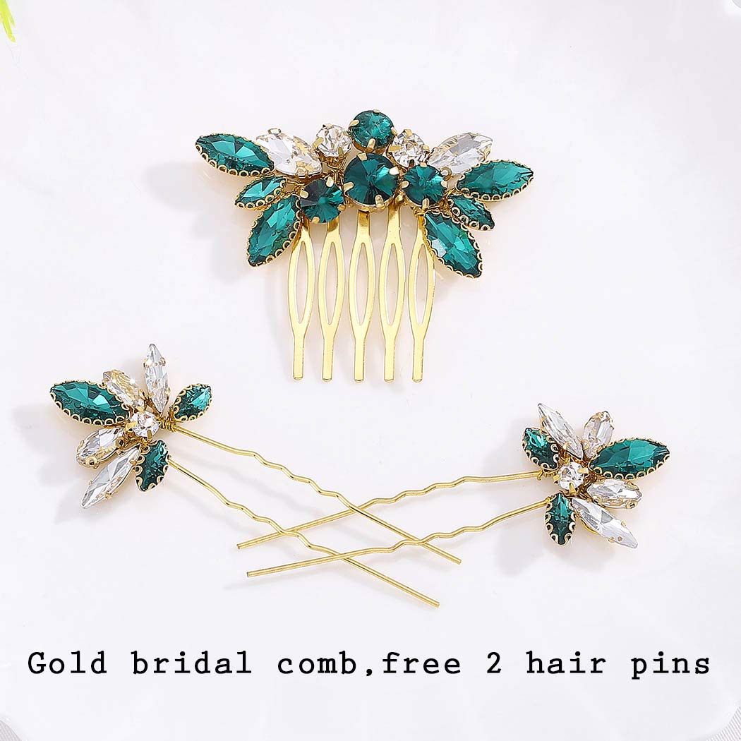 Yokawe Bridal Wedding Hair Comb Gold Rhineston Bride Side Combs Crystal Hair Accessories for Women a