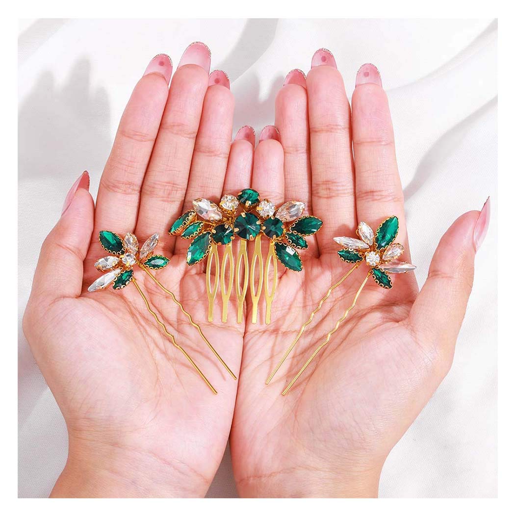 Yokawe Bridal Wedding Hair Comb Gold Rhineston Bride Side Combs Crystal Hair Accessories for Women a