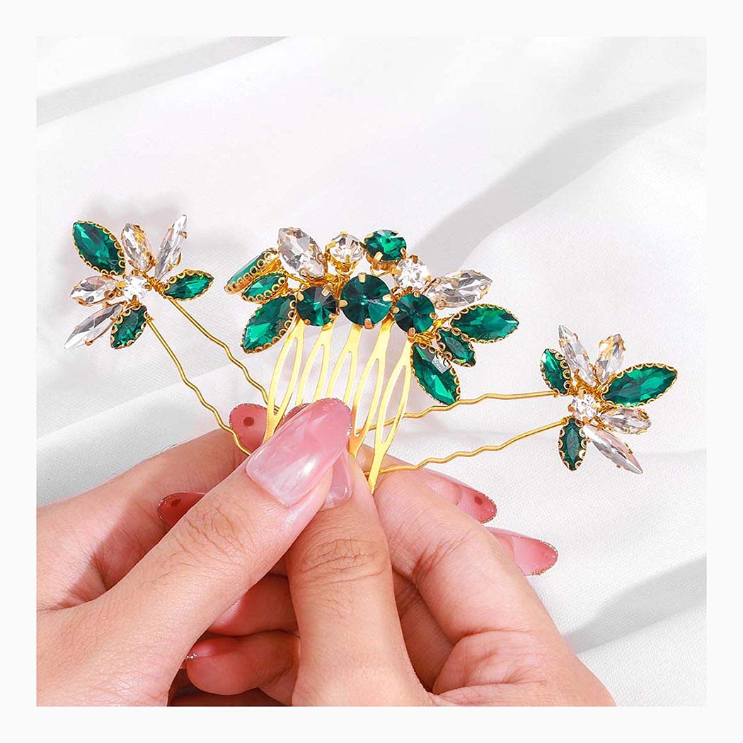 Yokawe Bridal Wedding Hair Comb Gold Rhineston Bride Side Combs Crystal Hair Accessories for Women a