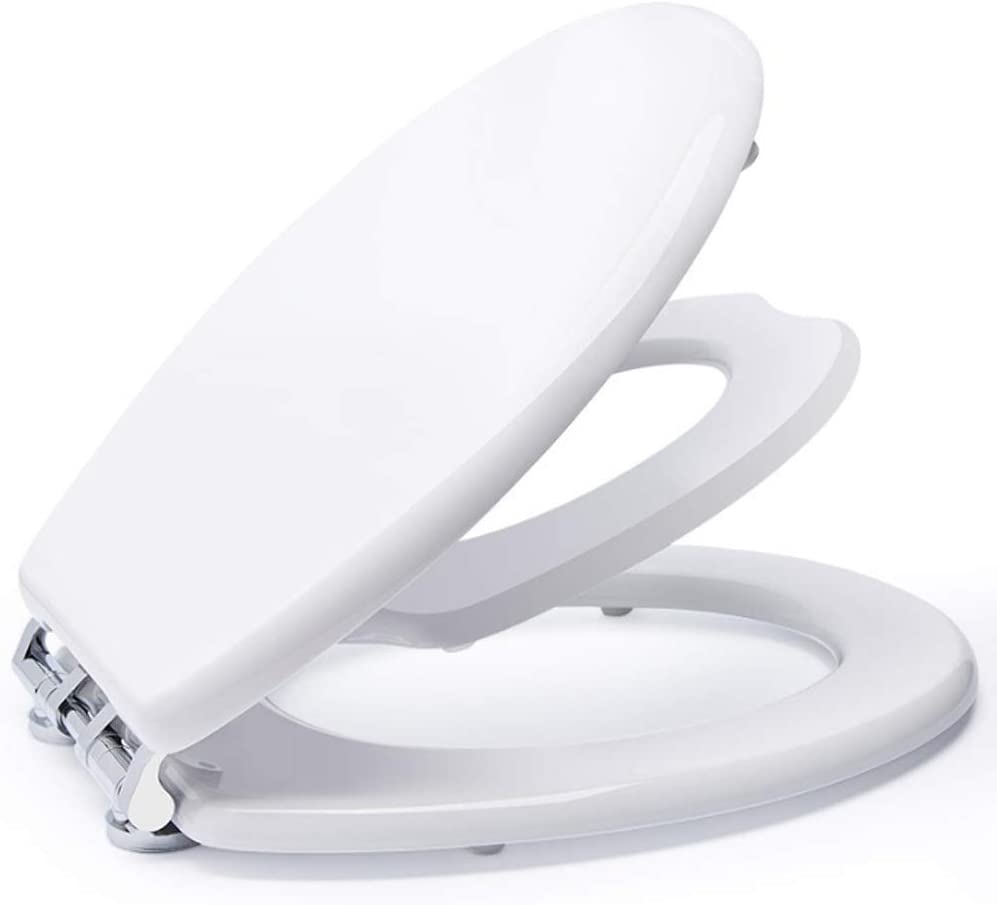 WODMB Potty Elongated Toilet Seat, Adult/Child, w/Chromed Metal Hinges