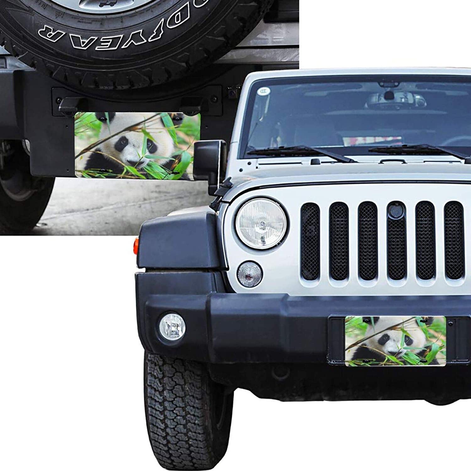 Cute Animal Panda Eating Bamboo Tree Green Leaves License Plate Frame Aluminum Metal Covers,Metal No