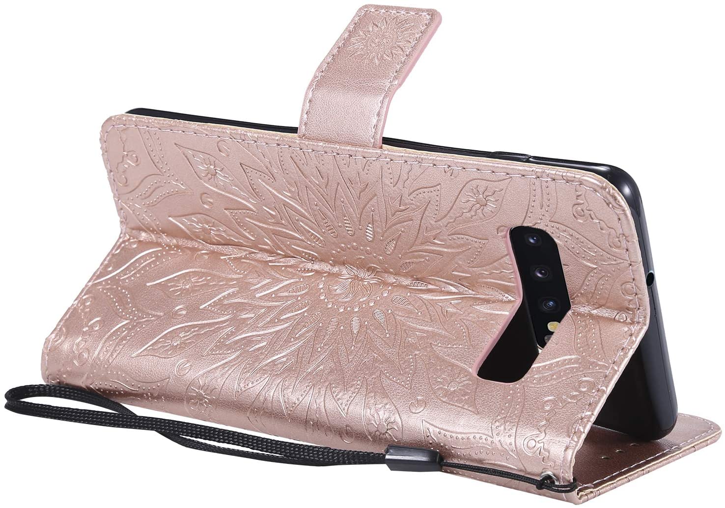 Cfrau Kickstand Wallet Case with Black Stylus for Samsung Galaxy S10 Plus,Retro Mandala Sunflower PU