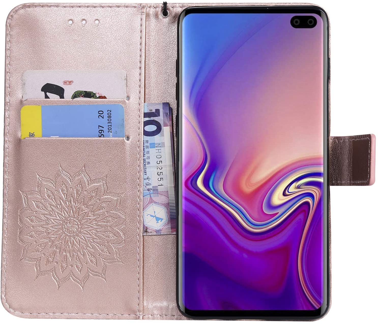 Cfrau Kickstand Wallet Case with Black Stylus for Samsung Galaxy S10 Plus,Retro Mandala Sunflower PU