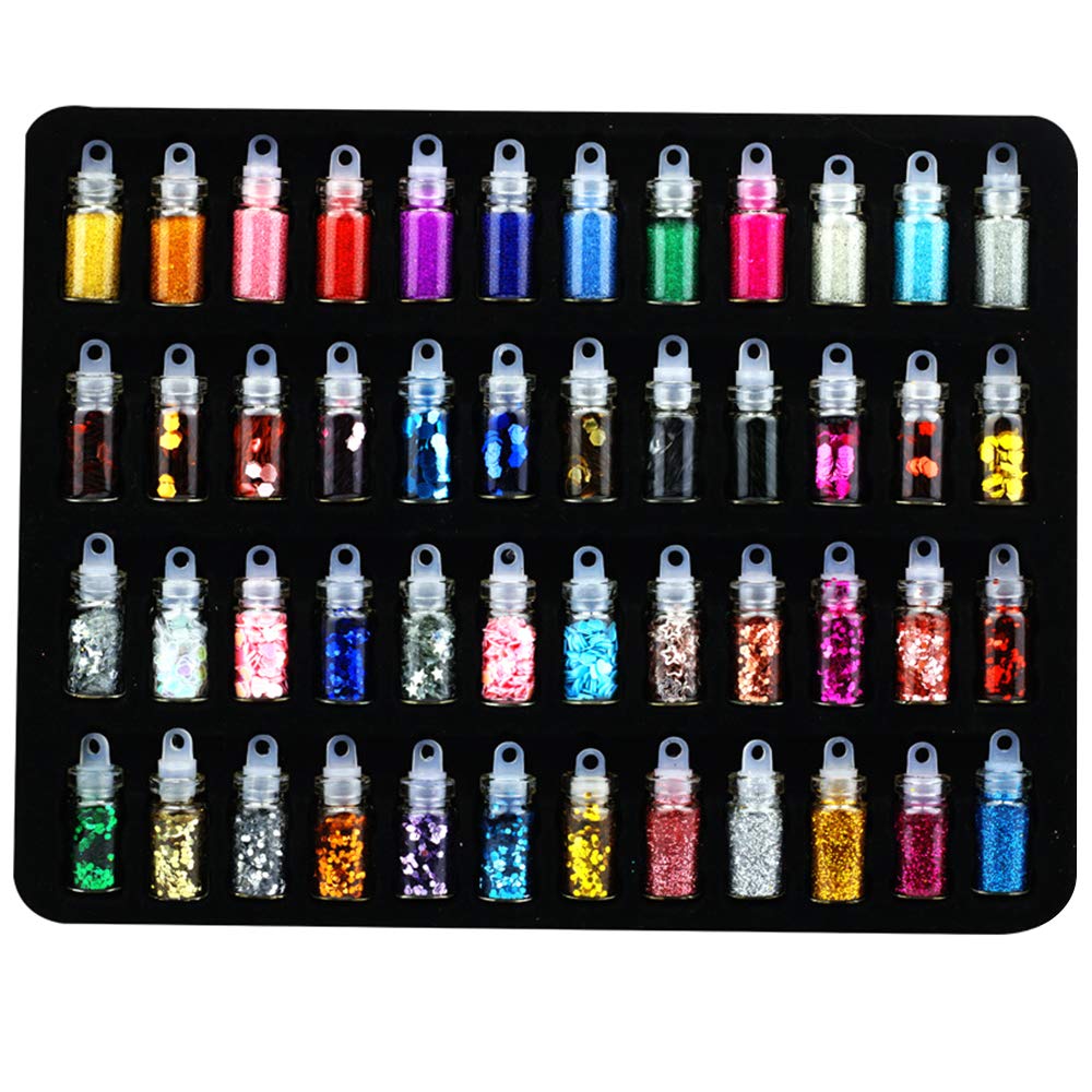 Fine Slime Glitter Set Anself 48 Colors Glitter Set Cosmetic Chunky Glitter for Body Nail Face Hair