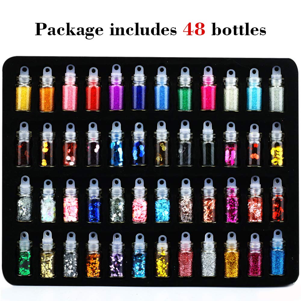 Fine Slime Glitter Set Anself 48 Colors Glitter Set Cosmetic Chunky Glitter for Body Nail Face Hair