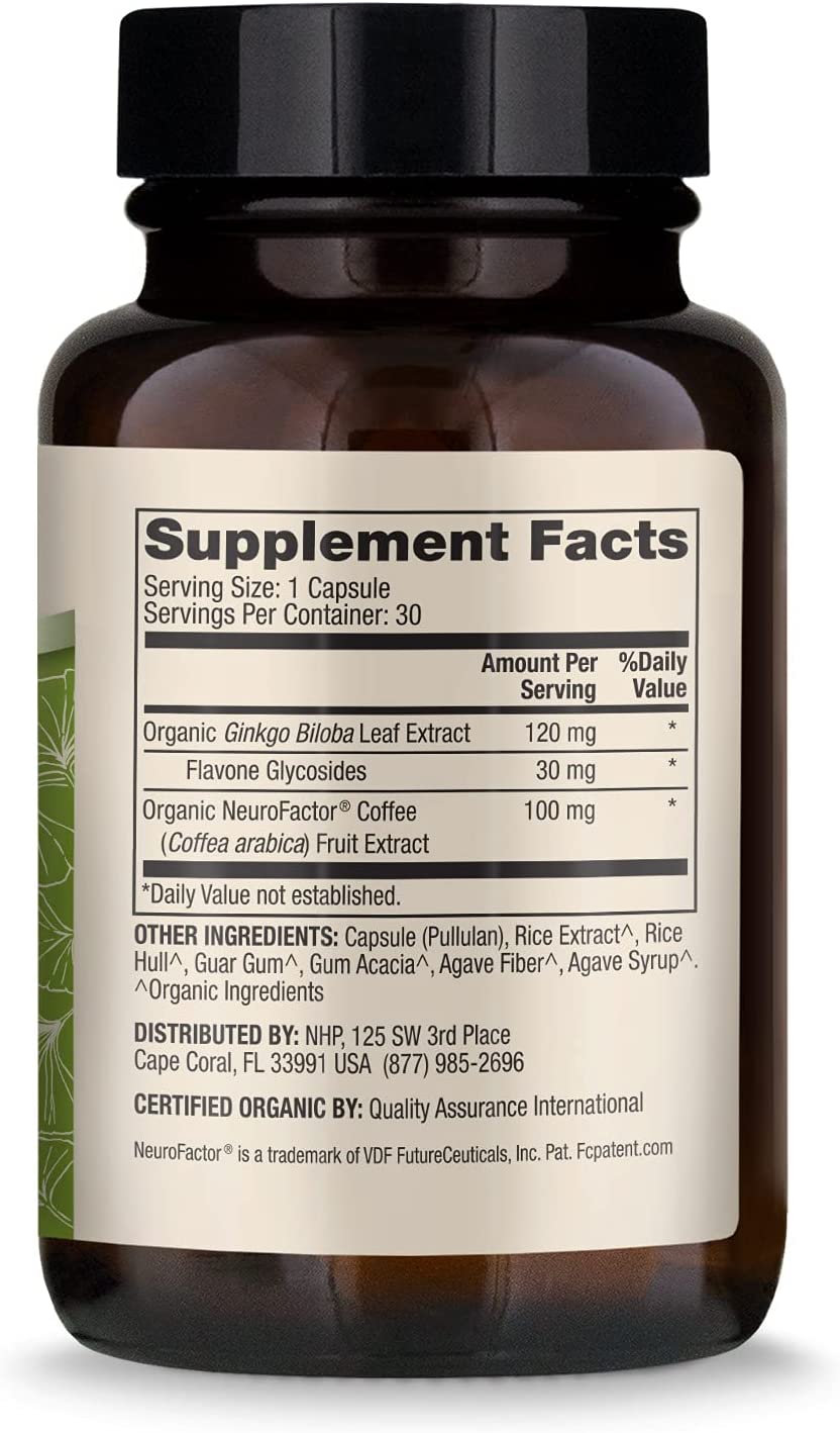 Dr. Mercola Organic Ginkgo Biloba with Coffee Fruit Extract Dietary Supplement, 30 Servings per Cont