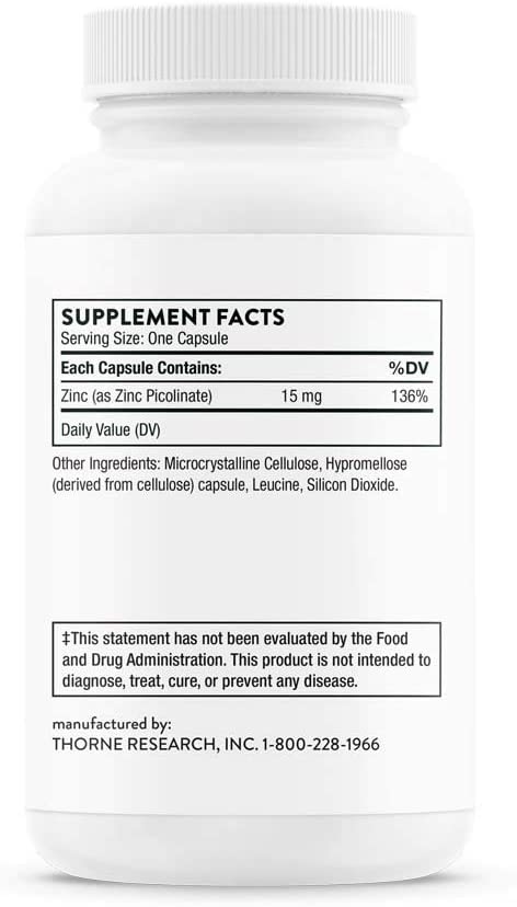 Thorne Zinc Picolinate 15mg - Highly Absorbable Zinc Supplement - Supports Wellness, Immune System,
