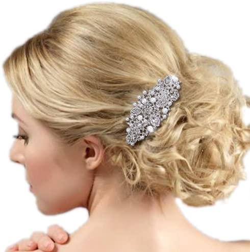 EVER FAITH Austrian Crystal Cream Simulated Pearl Flower Leaf Vine Hair Comb