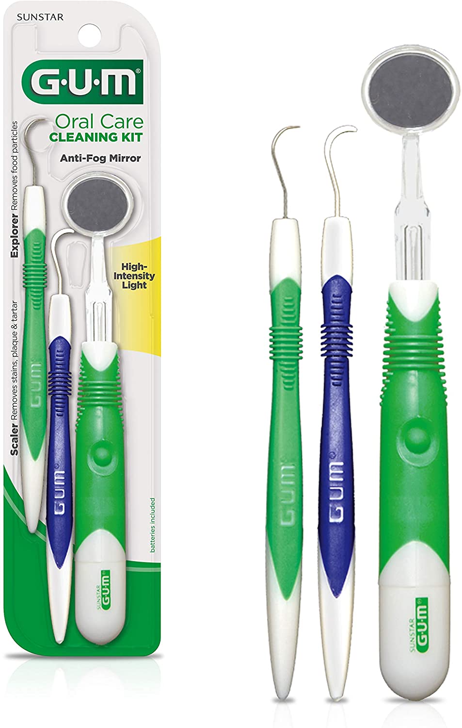 GUM Oral Care Cleaning Kit - Lighted Mirror, Explorer Pick, and Scaler (Pack of 6)