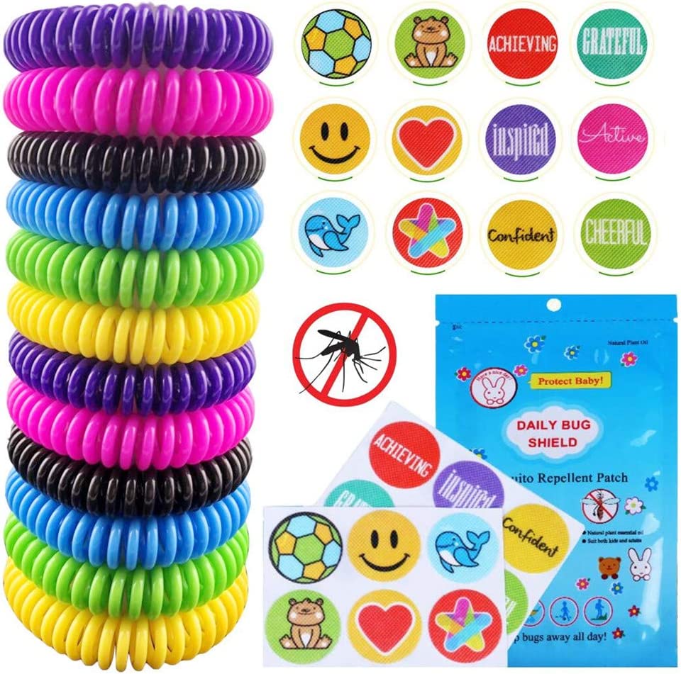 Mosquito Repellent Bracelet 12 Pack Natural Mosquito Repellent Band with 24 Pcs Stickers Safe for Ki