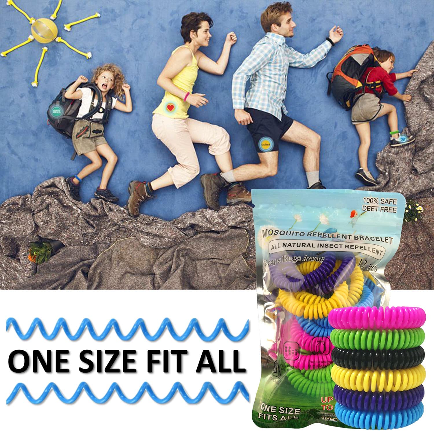 Mosquito Repellent Bracelet 12 Pack Natural Mosquito Repellent Band with 24 Pcs Stickers Safe for Ki