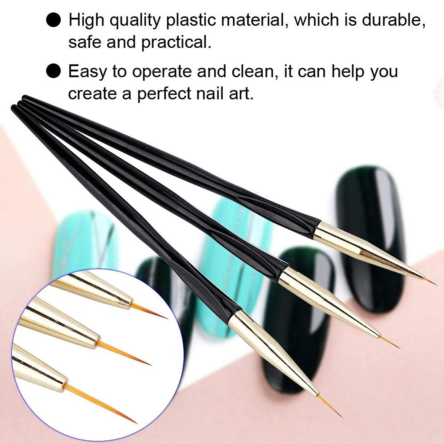 3pcs Nail Art Pens Set Line Drawing Painting Pen Brush Manicure Tool for Nail Art Salon(Black)