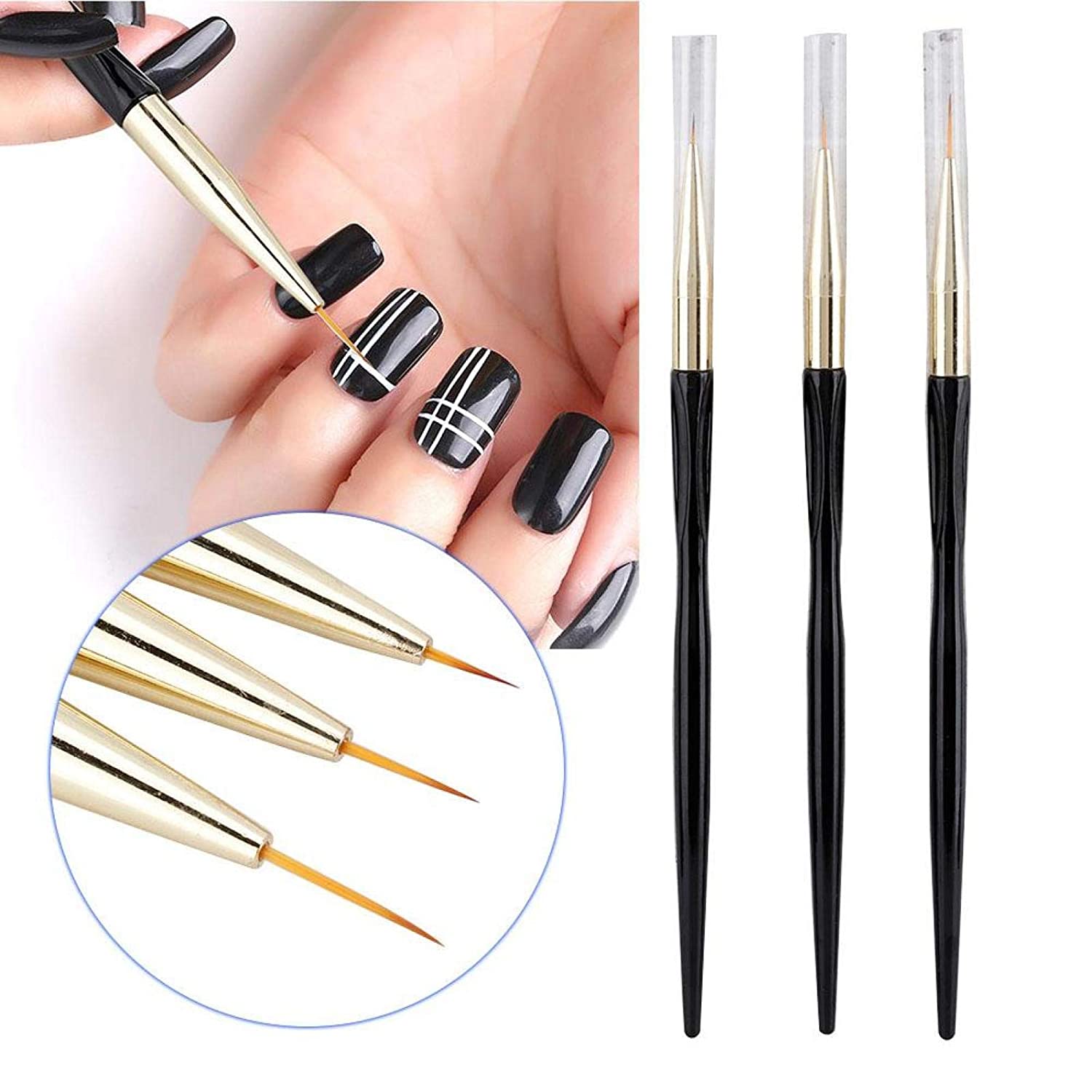 3pcs Nail Art Pens Set Line Drawing Painting Pen Brush Manicure Tool for Nail Art Salon(Black)