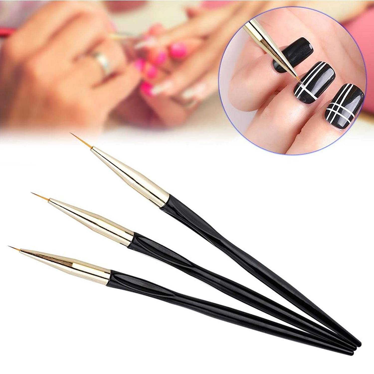 3pcs Nail Art Pens Set Line Drawing Painting Pen Brush Manicure Tool for Nail Art Salon(Black)