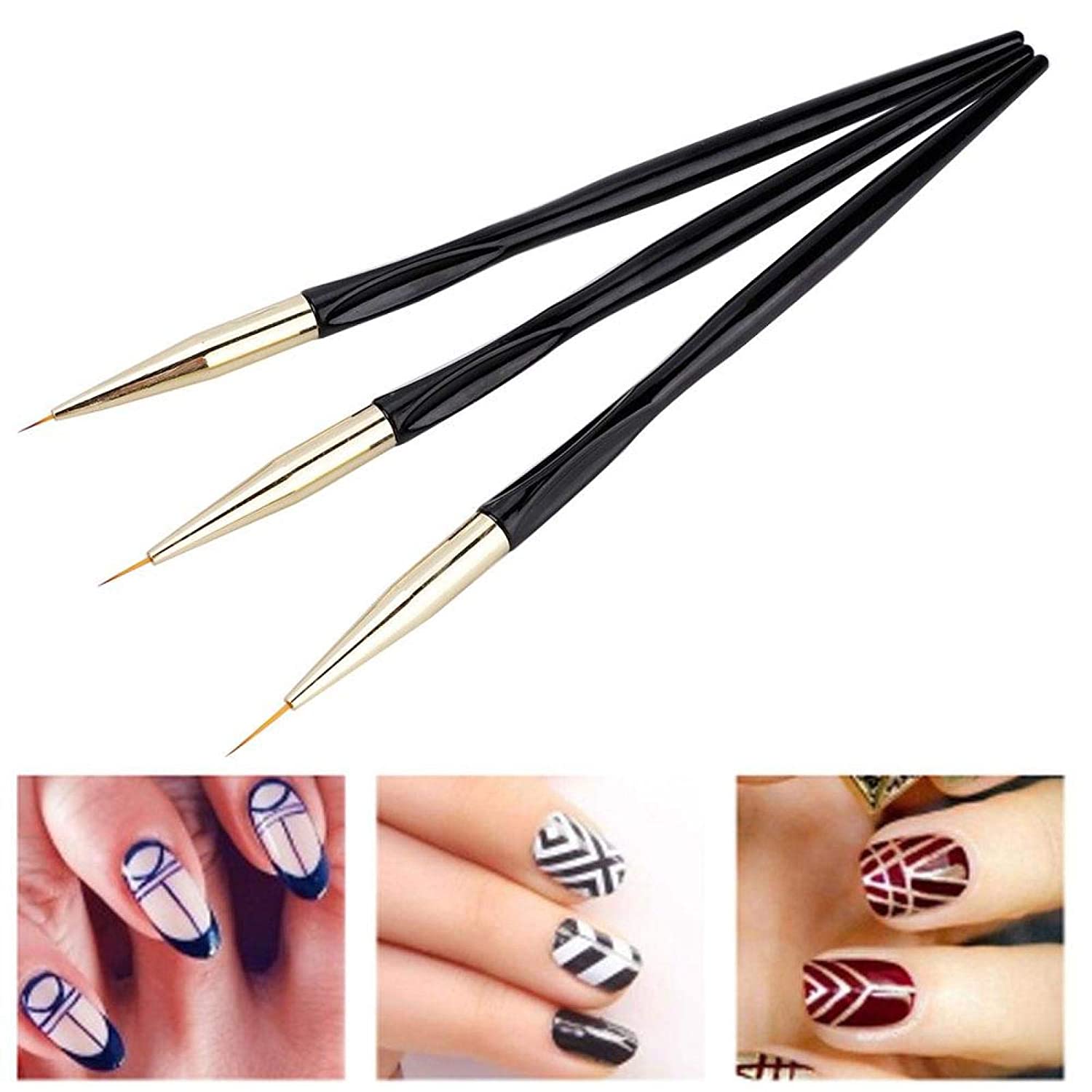 3pcs Nail Art Pens Set Line Drawing Painting Pen Brush Manicure Tool for Nail Art Salon(Black)