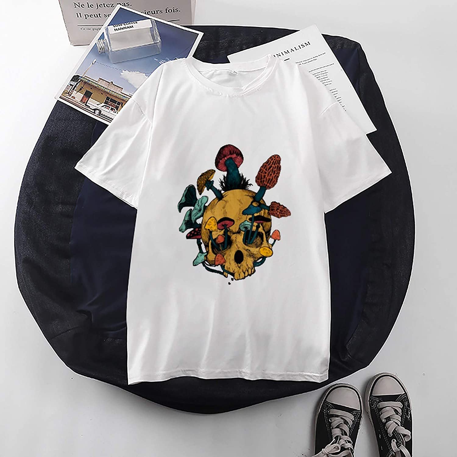 Dosoop Womens T Shirts Short Sleeve Loose Fit Graphic Funny Skull Printed Crewneck Tops Tshirt Athle