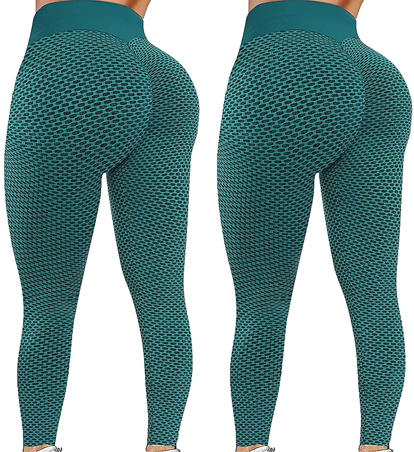 Dosoop 2Pcs High Waist Workout Stretchy Tummy Control Yoga Pants Bubble Hip Butt Lifting Legging Tex