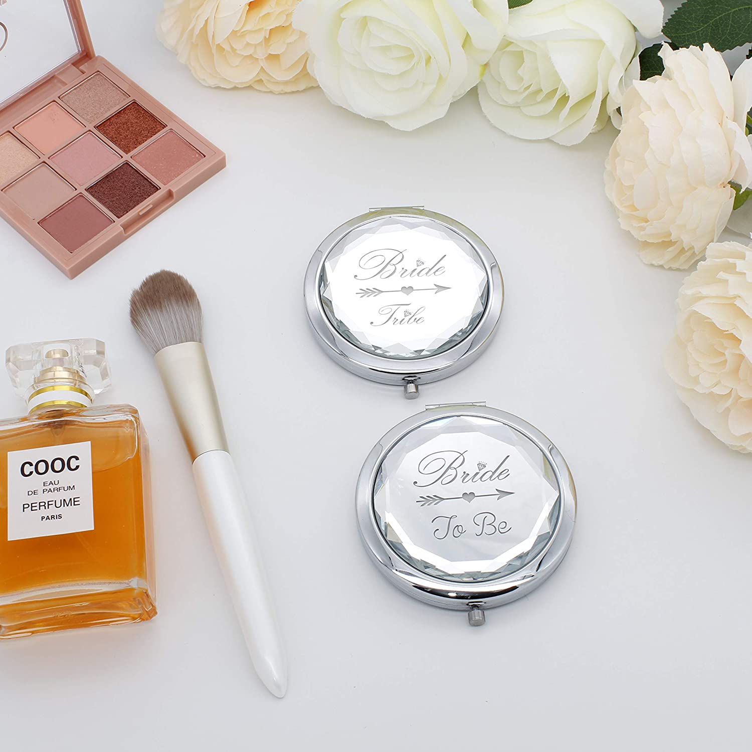 Pack of 9 Compact Pocket Makeup Mirrors Set Include 1 Bride to Be Mirror and 8 Bride