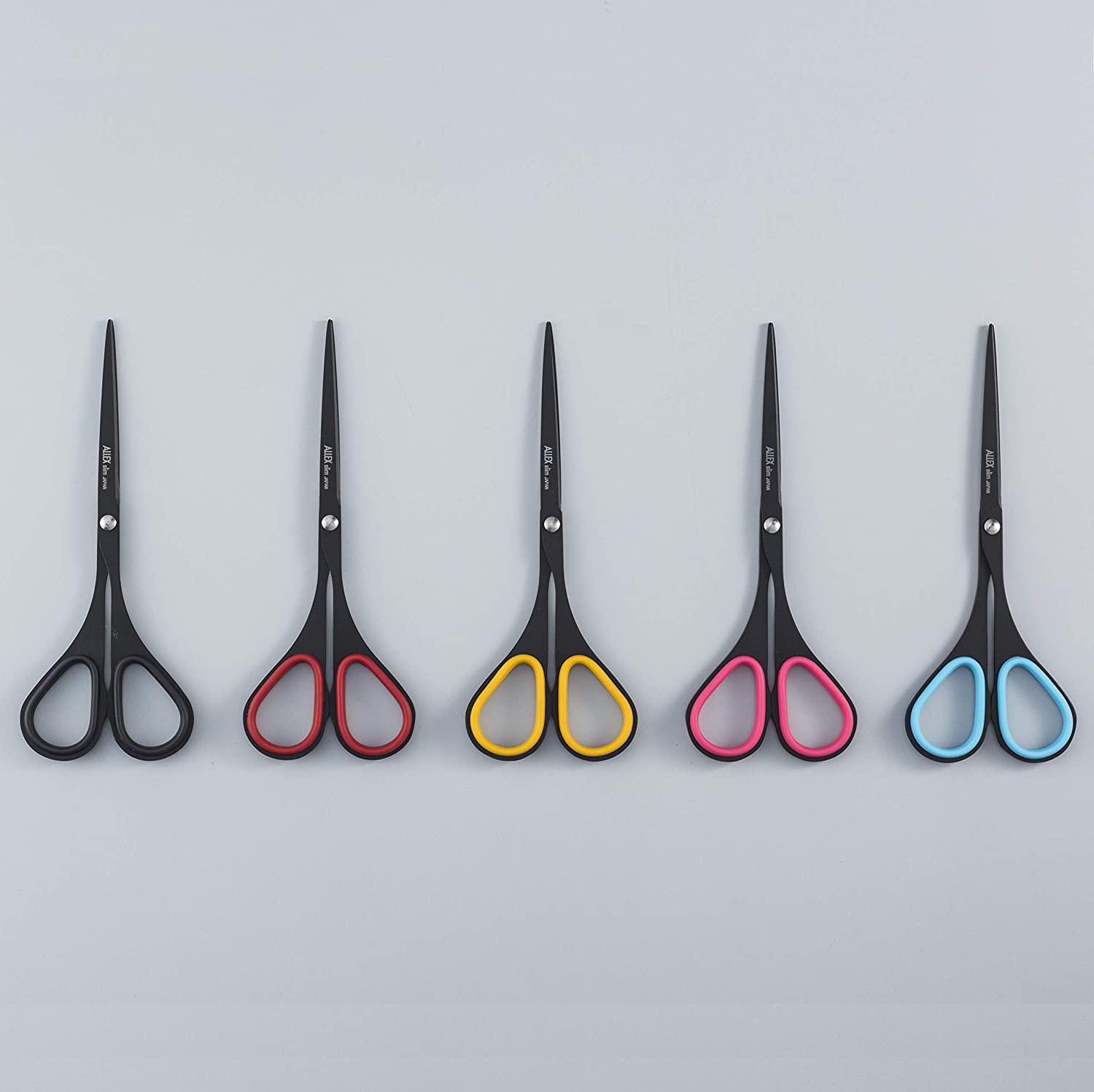 ALLEX Blue and Black Scissors for Office, Japanese Stainless Steel, Made in Japan Thin & Slim Scisso