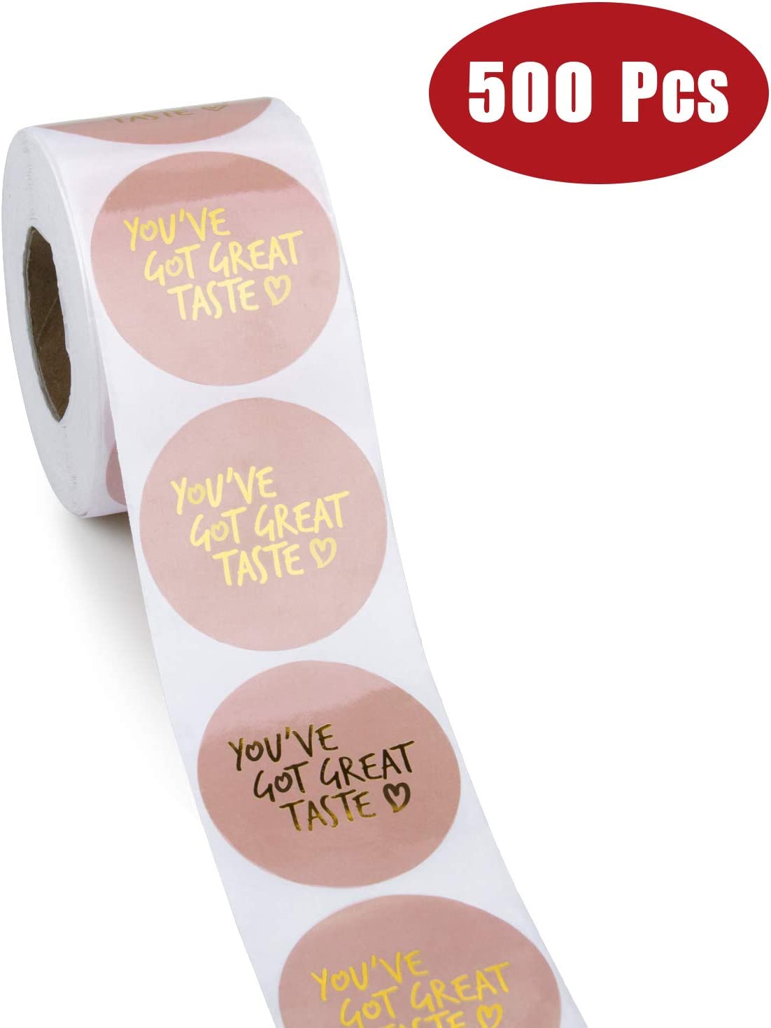 WRAPAHOLIC You've Got Great Taste Stickers - Pink Background Gold Foil Business Thank You Stickers, 