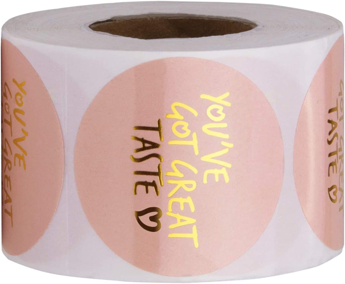 WRAPAHOLIC You've Got Great Taste Stickers - Pink Background Gold Foil Business Thank You Stickers, 