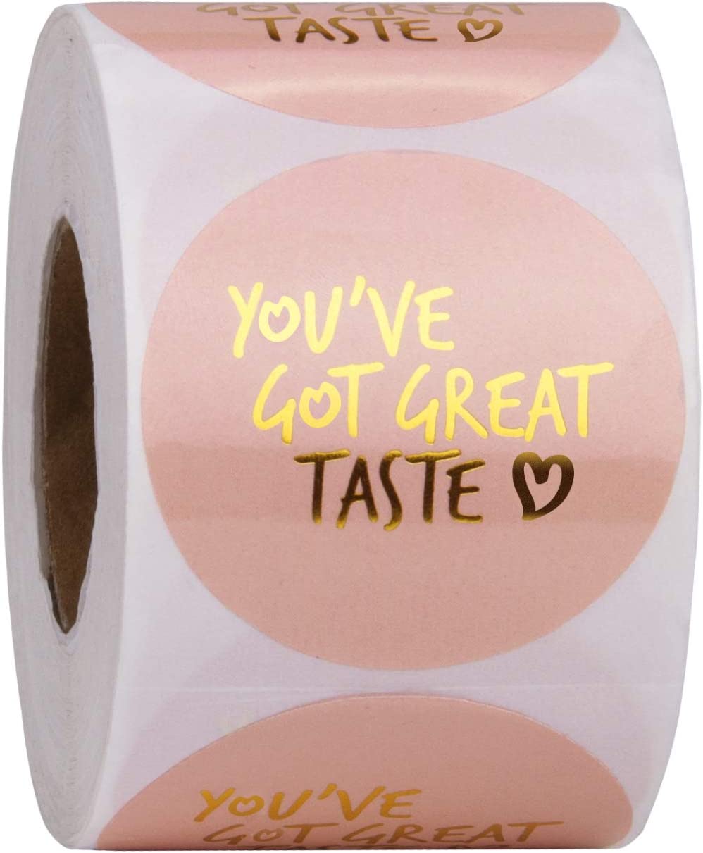 WRAPAHOLIC You've Got Great Taste Stickers - Pink Background Gold Foil Business Thank You Stickers, 