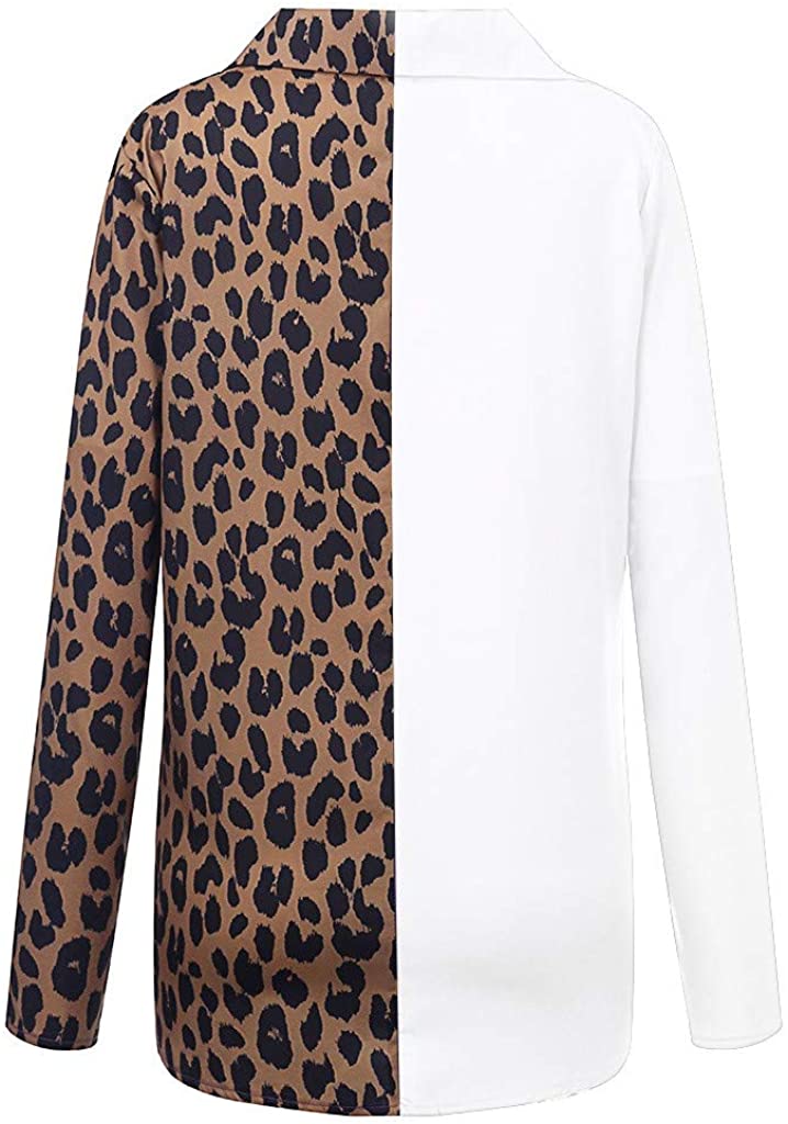 Dosoop Womens Casual Long Sleeve V Neck Leopard Patchwork Long Sleeve Popular Tunic T Shirts Blouses