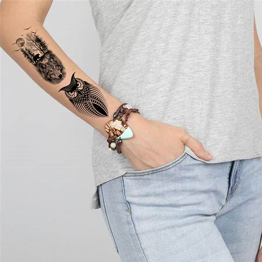 20 Sheets Large Owl Temporary Tattoos for Men Women, Realistic Owl Temporary Tattoo Stickers for Adu
