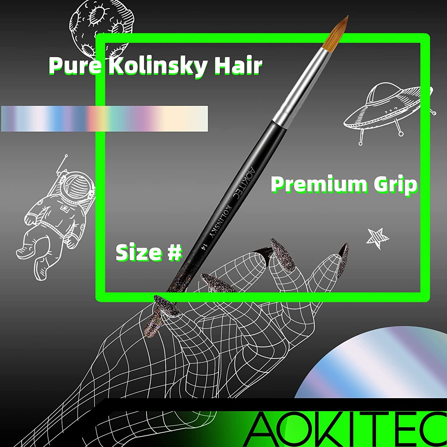 Aokitec Kolinsky Acrylic Nail Brush for Acrylic Powder, #14 Nail Art Brush for Acrylic Application, 