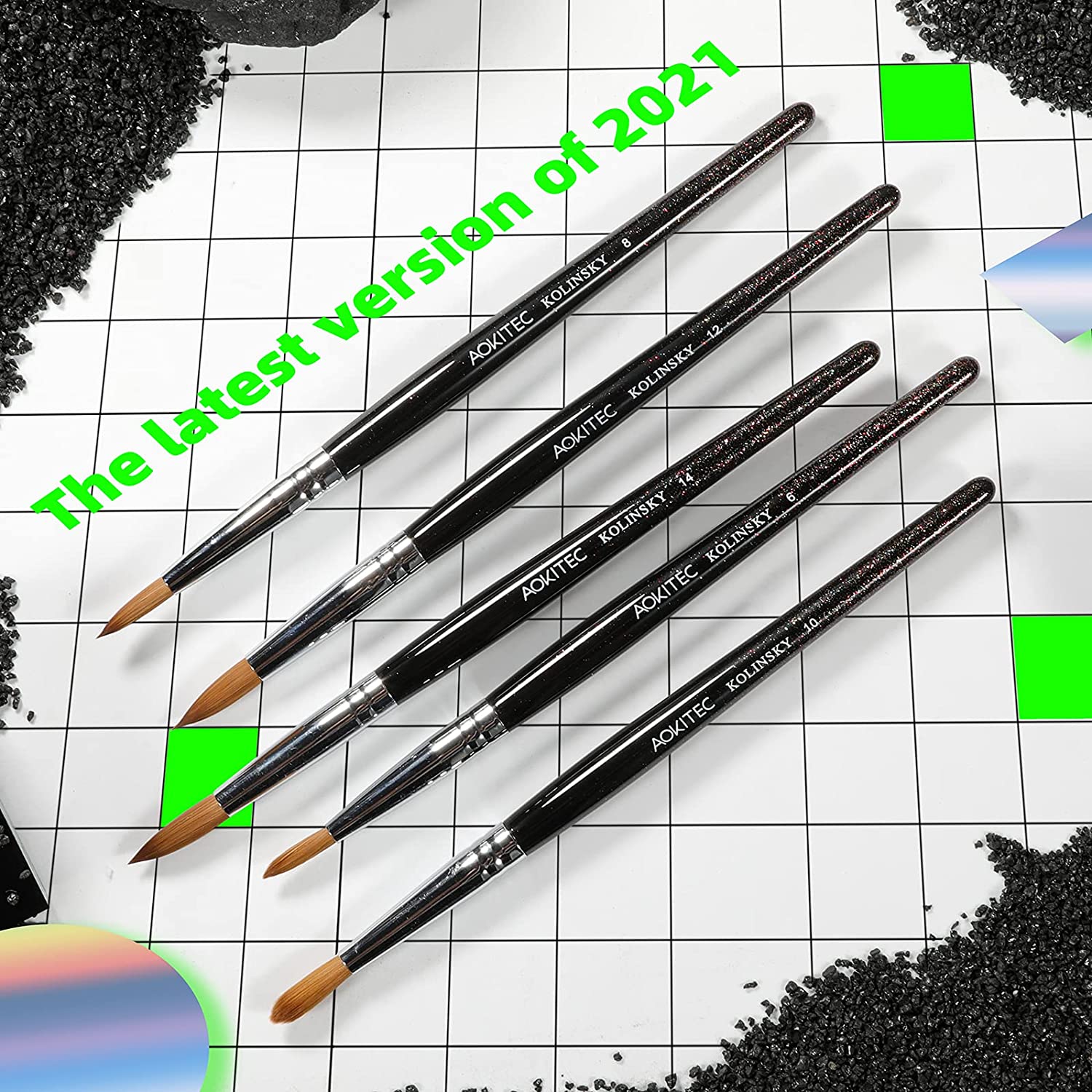 Aokitec Kolinsky Acrylic Nail Brush for Acrylic Powder, #14 Nail Art Brush for Acrylic Application, 