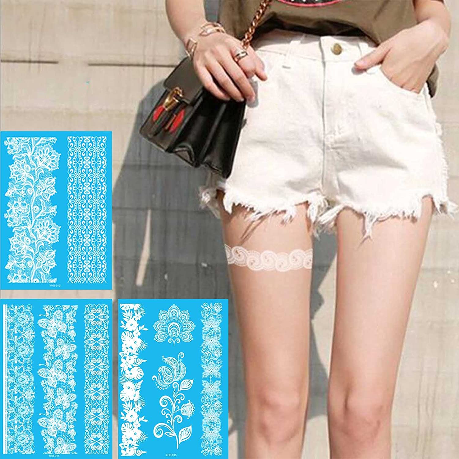 Sttiafay White Lace Temporary Tattoo Thigh Arm Fake Tattoo Art Stickers Lace Body Transfer Tattoo Wa