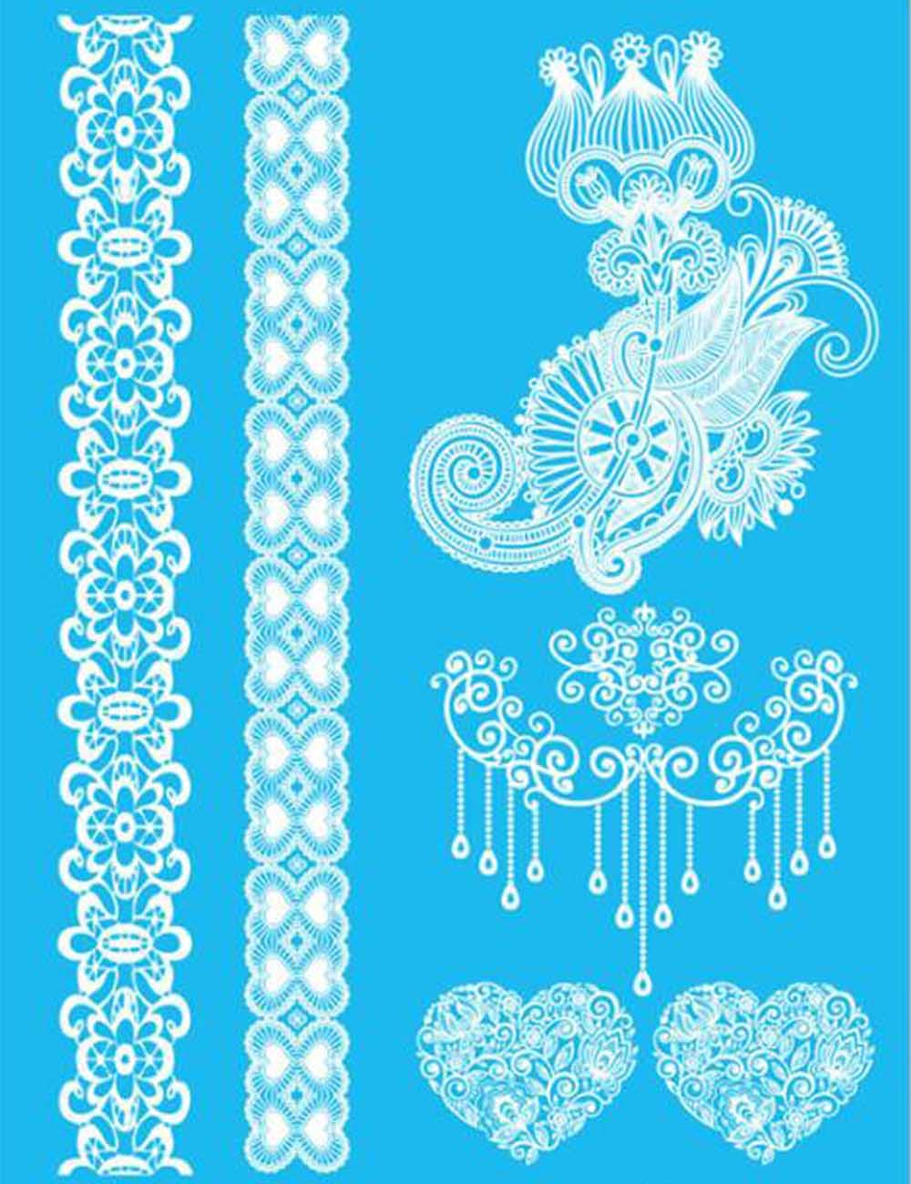 Sttiafay White Lace Temporary Tattoo Thigh Arm Fake Tattoo Art Stickers Lace Body Transfer Tattoo Wa