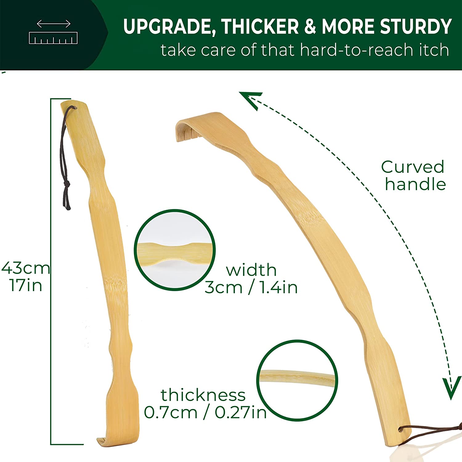 RENOOK Back Scratcher for Men, Women & Kids - Bamboo Scratchers with Curved Handle for Itches - Gent