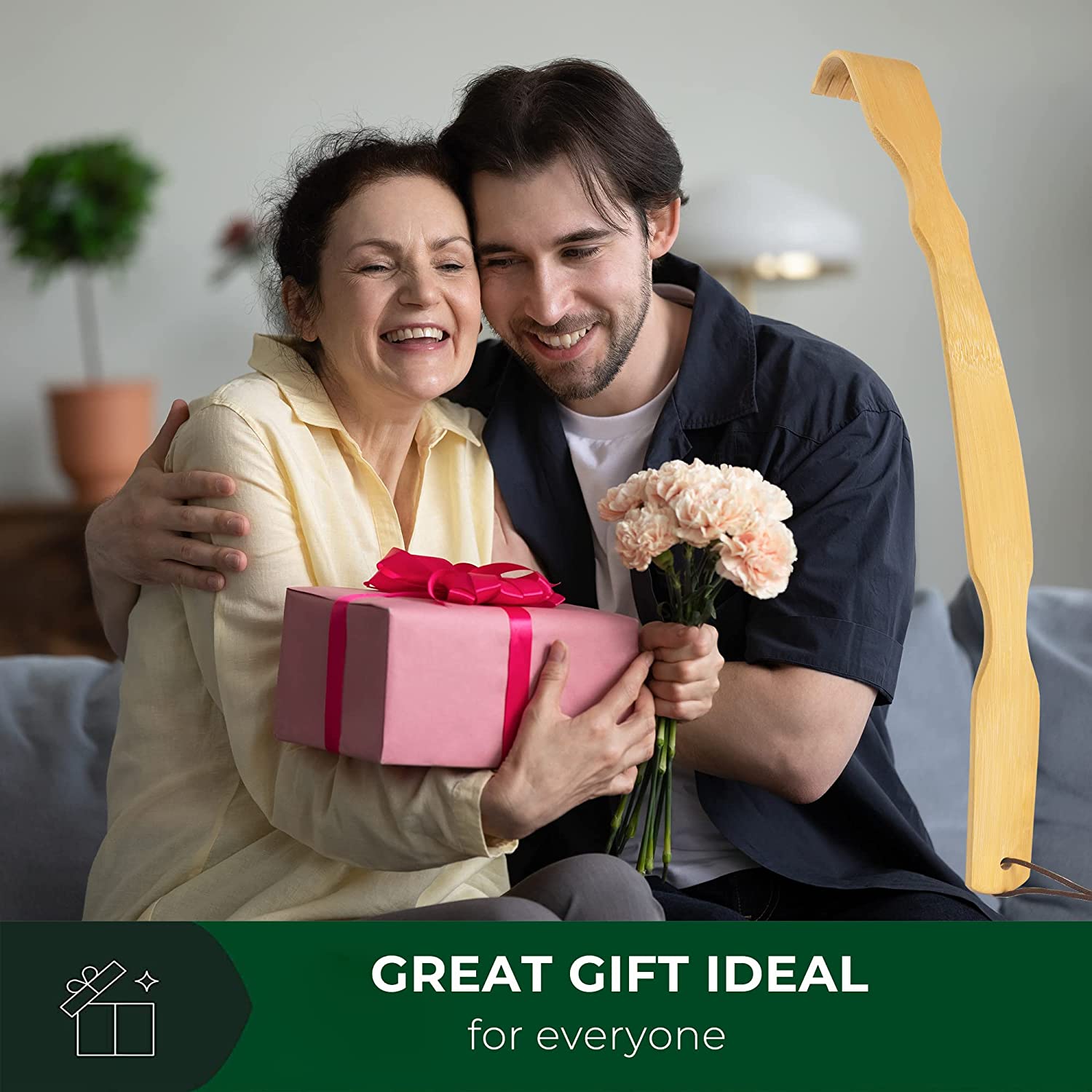 RENOOK Back Scratcher for Men, Women & Kids - Bamboo Scratchers with Curved Handle for Itches - Gent