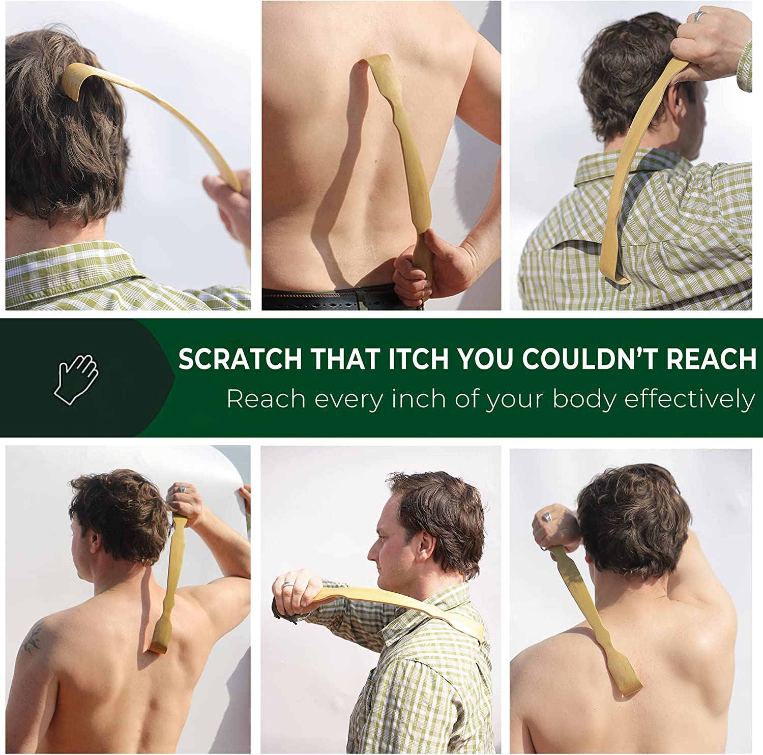 RENOOK Back Scratcher for Men, Women & Kids - Bamboo Scratchers with Curved Handle for Itches - Gent