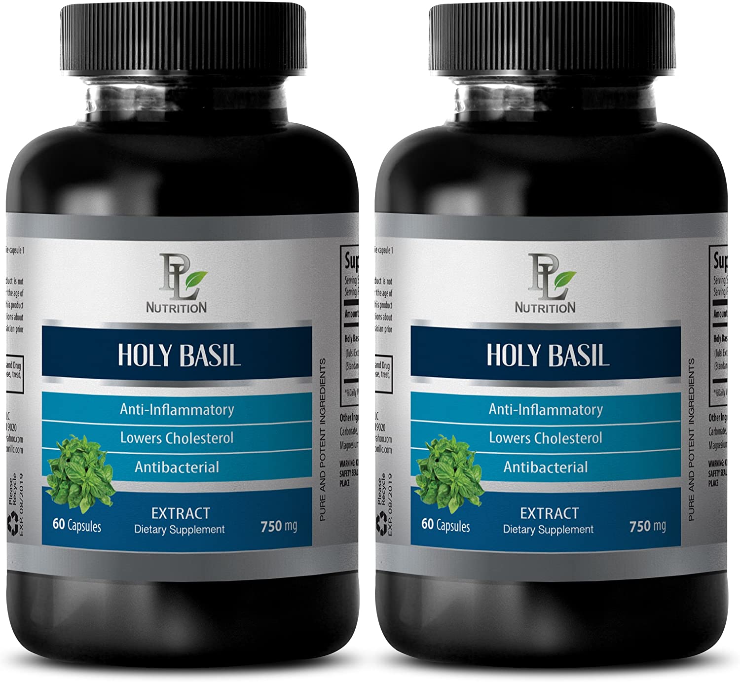Antioxidant Pills - HOLY Basil Extract (Dietary Supplement) - Holy Basil Extract Powder - 2 Bottles 