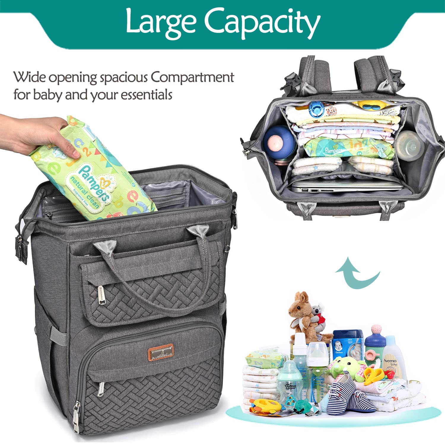 Diaper Bag Backpack, BabbleRoo Multifunction Large Baby Bags with Changing Pad & Stroller Straps & P