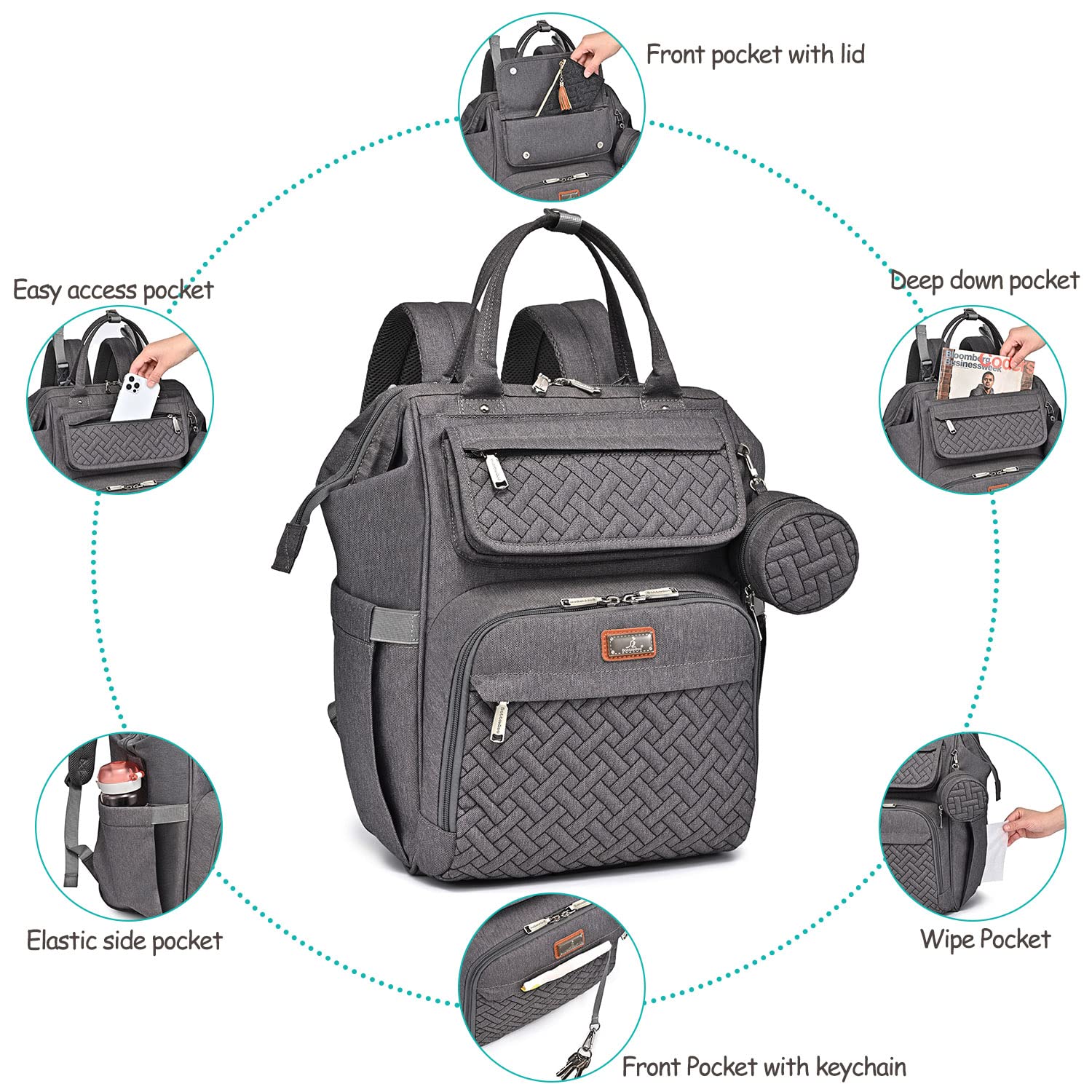 Diaper Bag Backpack, BabbleRoo Multifunction Large Baby Bags with Changing Pad & Stroller Straps & P