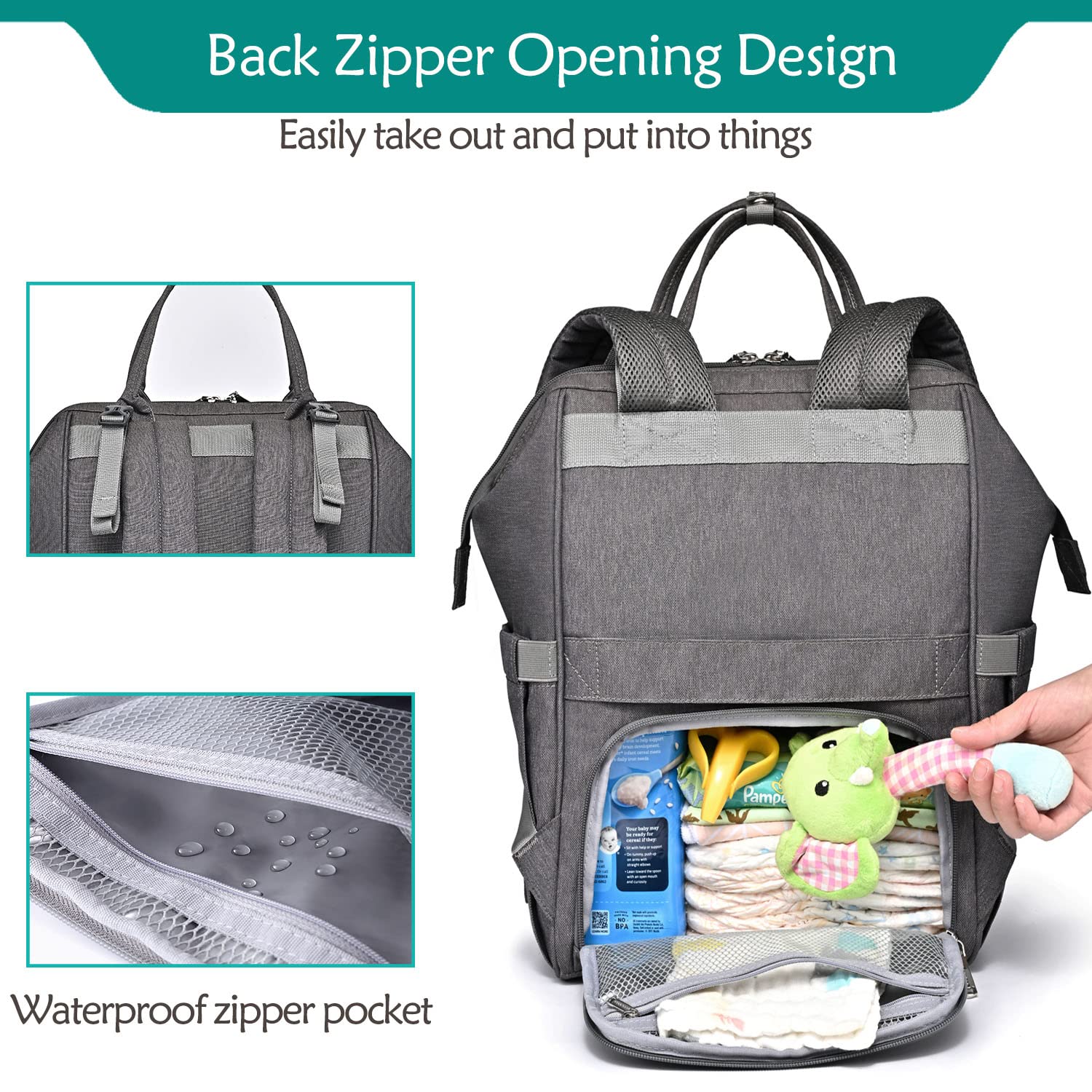 Diaper Bag Backpack, BabbleRoo Multifunction Large Baby Bags with Changing Pad & Stroller Straps & P