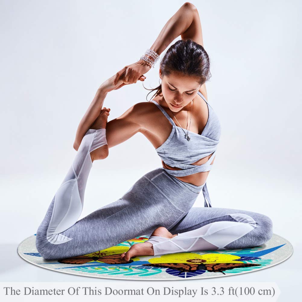 Crawling mat Butterfly Picking Nursery Round Rug for Kids Room Soft and Smooth Suede Surface Non-Sli