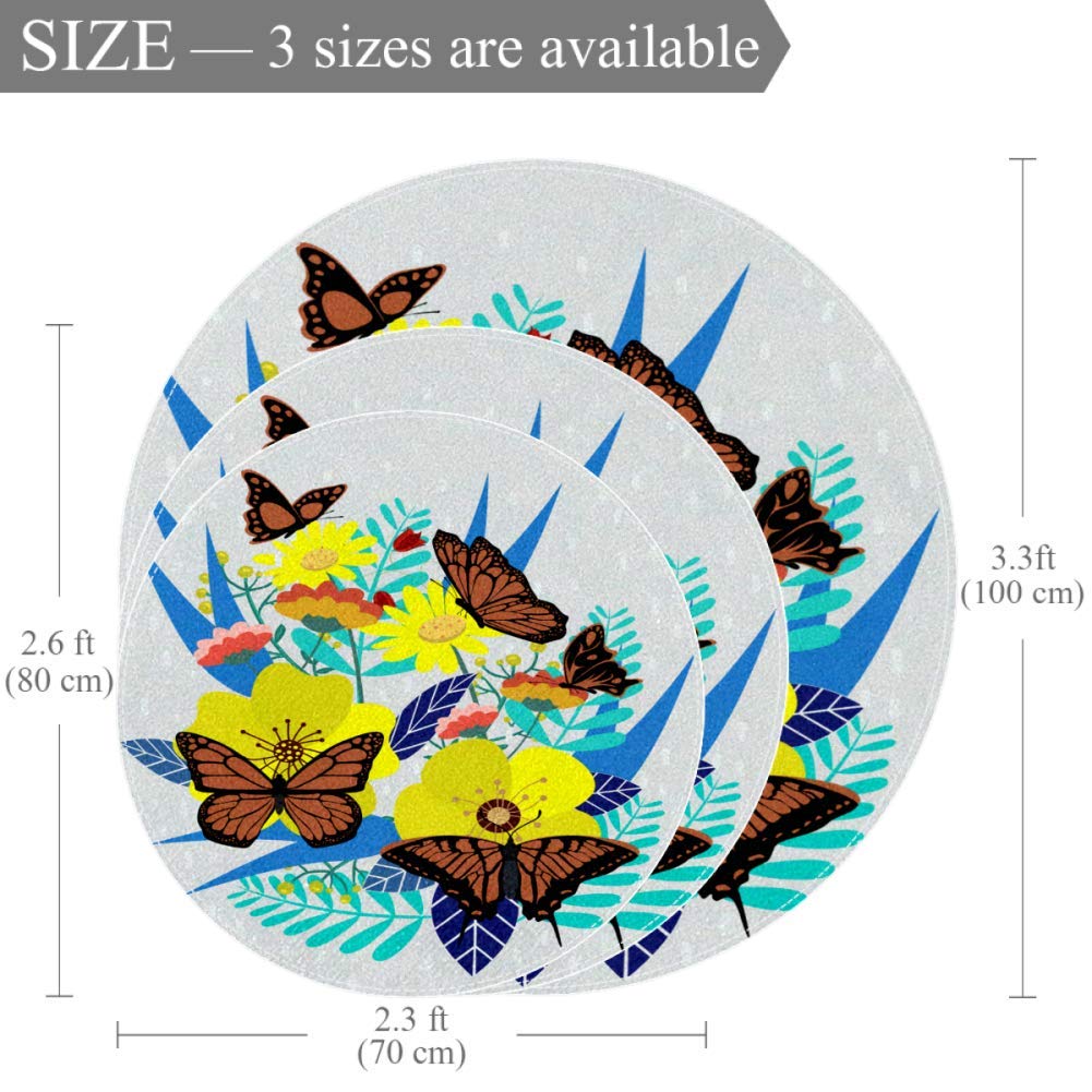 Crawling mat Butterfly Picking Nursery Round Rug for Kids Room Soft and Smooth Suede Surface Non-Sli