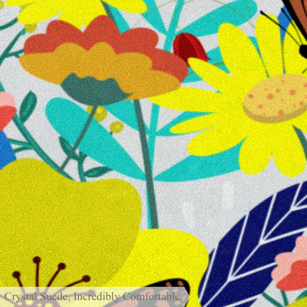 Crawling mat Butterfly Picking Nursery Round Rug for Kids Room Soft and Smooth Suede Surface Non-Sli