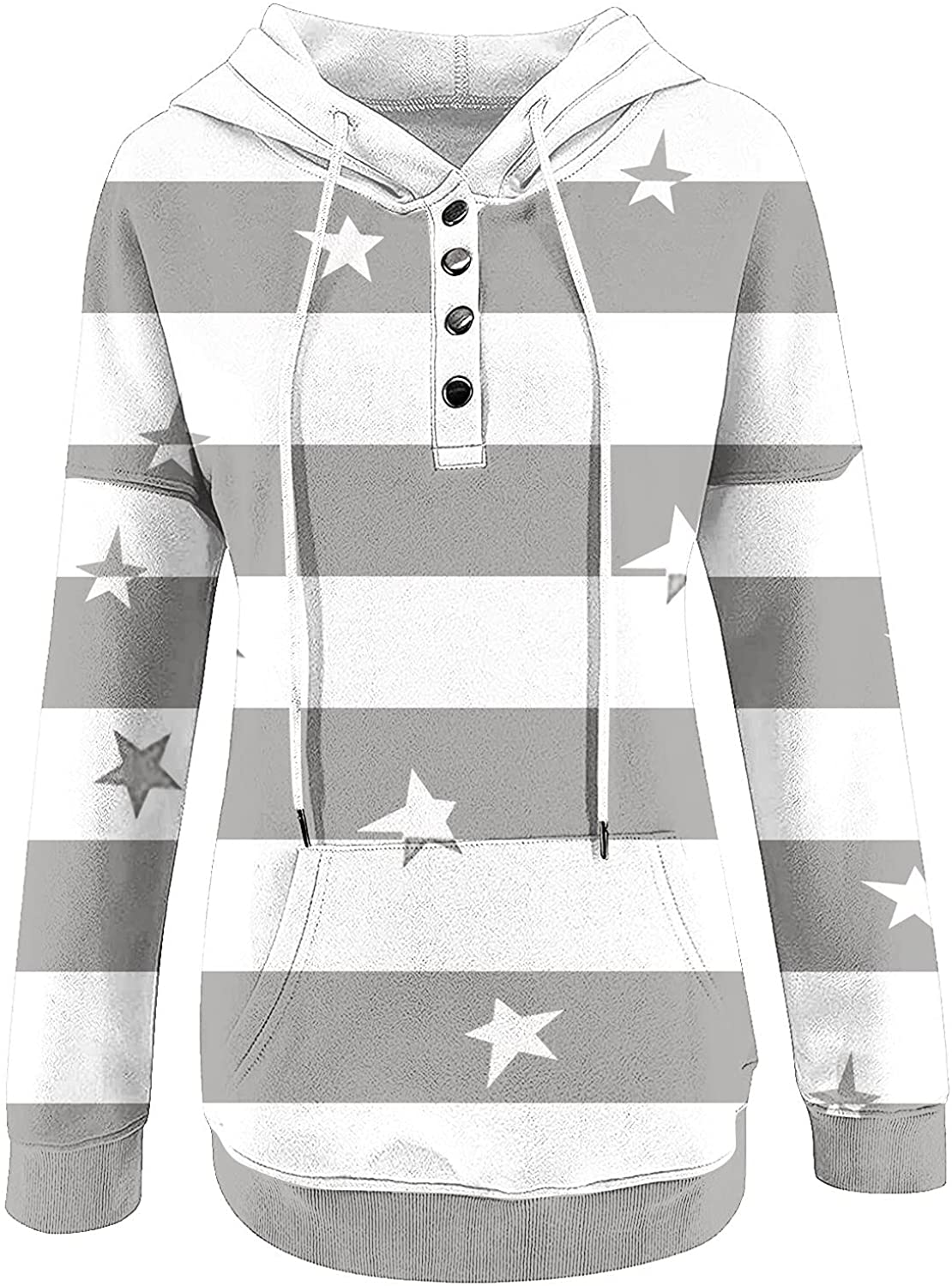 Sweatshirt for Women,Womens Tops Fashion Buttons Pullover Hoodie Autumn Pockets Star Print Long Slee