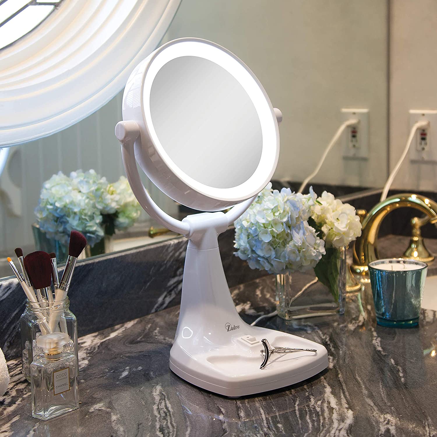 Zadro Surround Light Dimmable Sunlight Vanity Mirror Zadro Max Bright Sunlight Dual Sided Vanity Mirror, White, 10X/1X