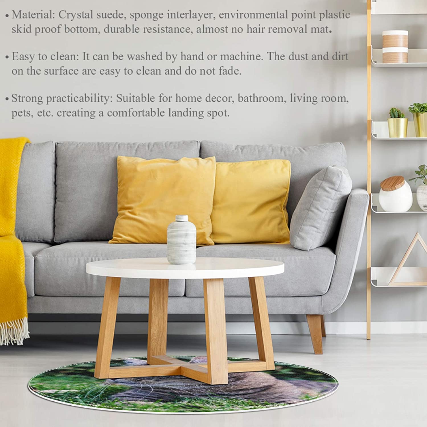 Pet Round Mat Cat and Grass Feeding Mat Colorful for Pet Dogs Cats Beds 31.5x31.5in