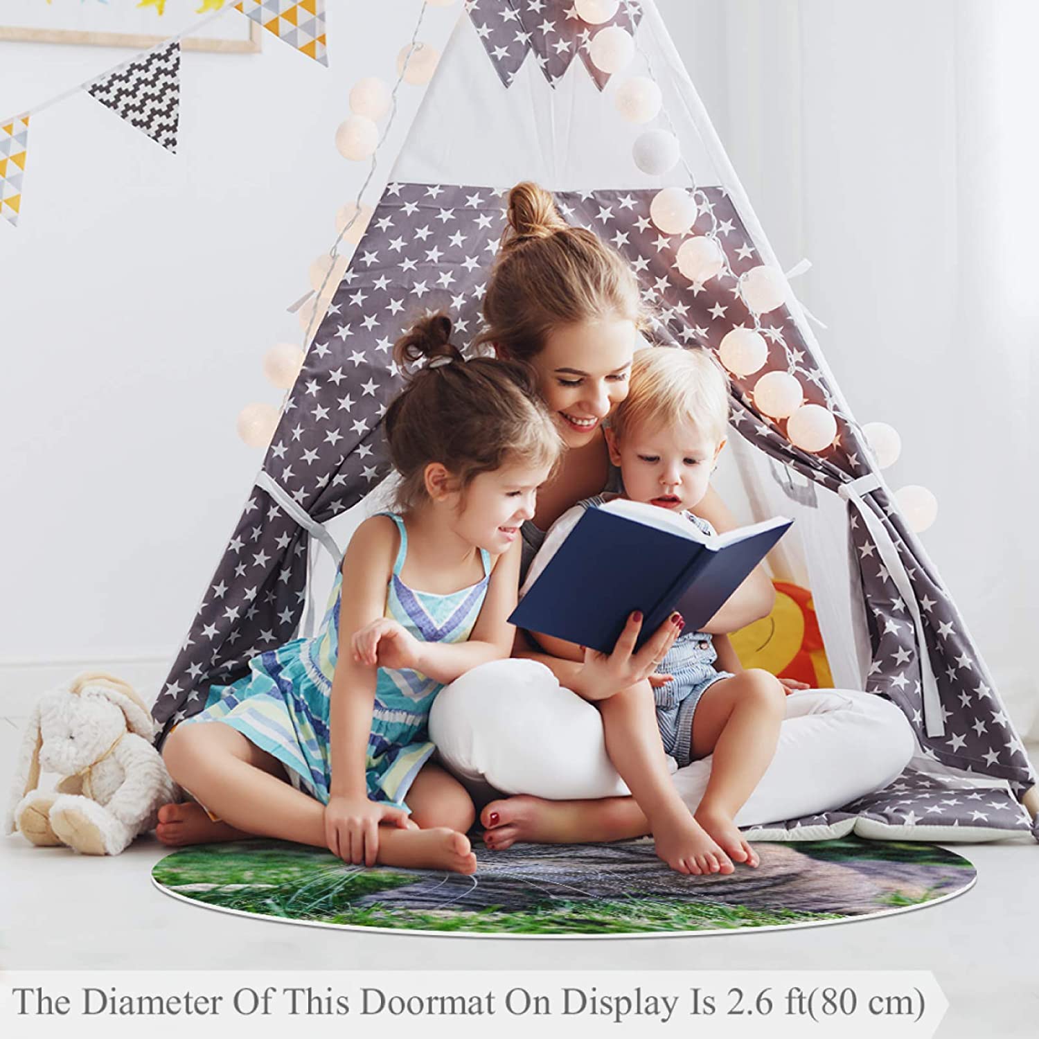 Pet Round Mat Cat and Grass Feeding Mat Colorful for Pet Dogs Cats Beds 31.5x31.5in